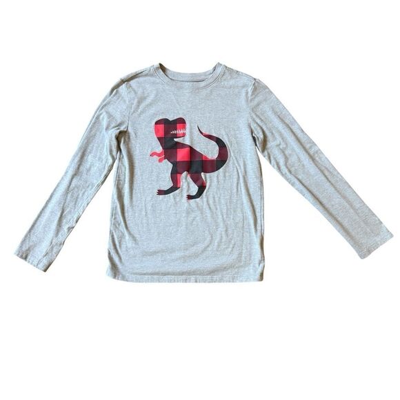 Cat & Jack Gray Red Plaid Long Sleeve Tee Dinosaur - Picture 1 of 6